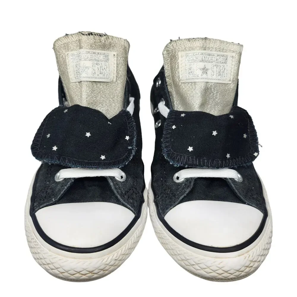 Converse All Star Shoes Juniors 4 Black Double Tongue Stars Shimmer Silver Gold